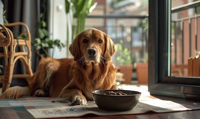 ein Hund mit gesundem Futter gegen Giardien